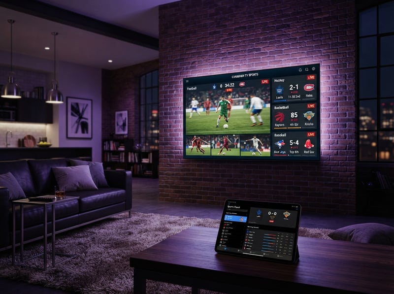 A large flat screen TV displaying a soccer game.