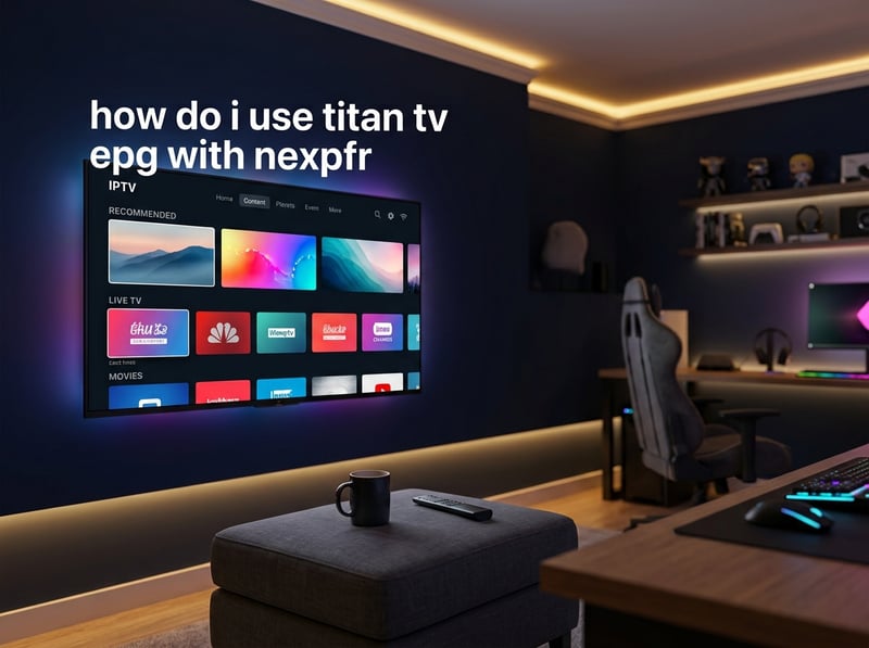 A large flat screen TV with a blue background and a picture of a mountain on it.