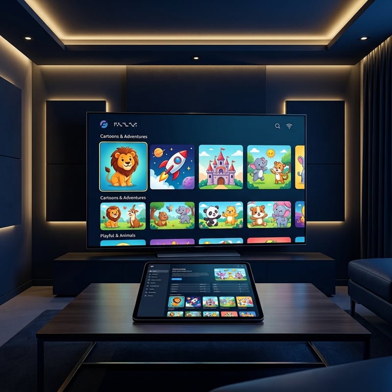 A large flat screen TV with a PlayStation app on it.