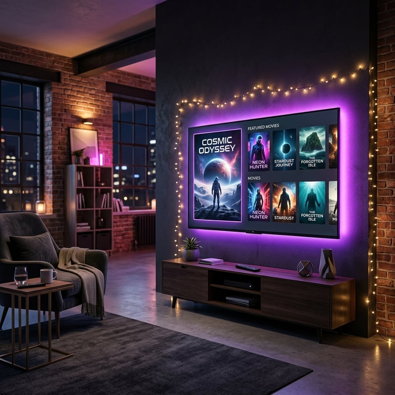 A large flat screen TV is mounted on a wall in a living room.