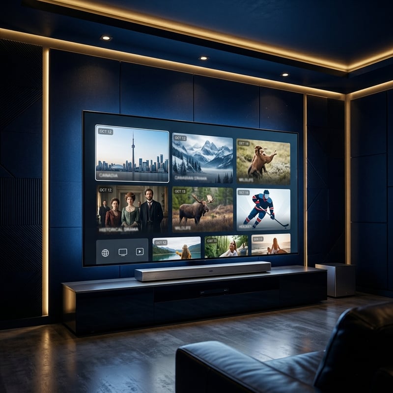 A large flat screen TV with a picture of a man and woman on it.