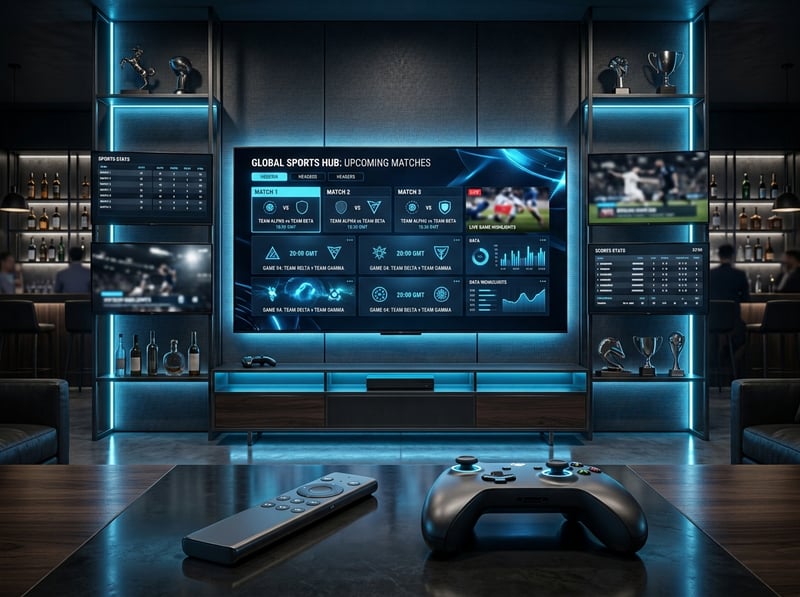 A flat screen TV with a sports app on it.