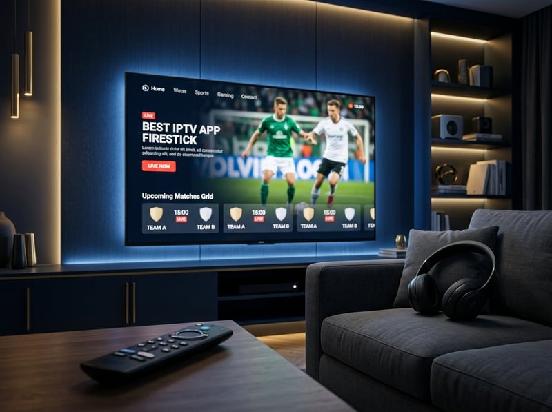 A large flat screen TV displaying a soccer game on an IPTV app.