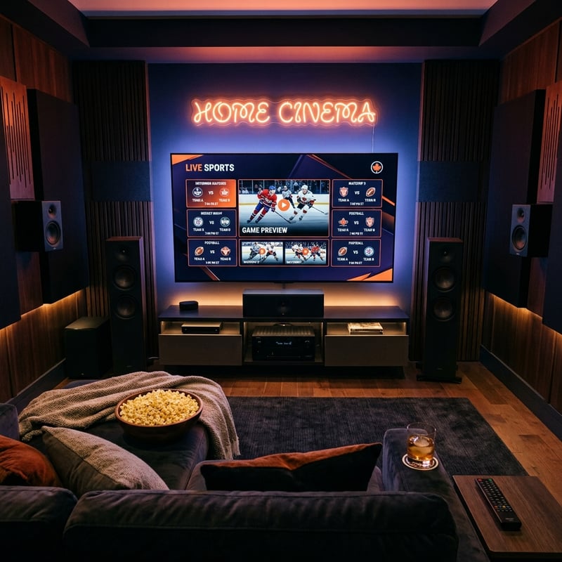 A large screen TV with a sports menu on it.