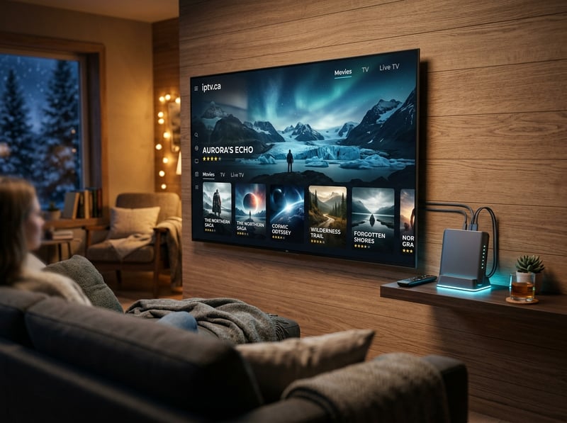 A large flat screen TV with IPTV on the screen.
