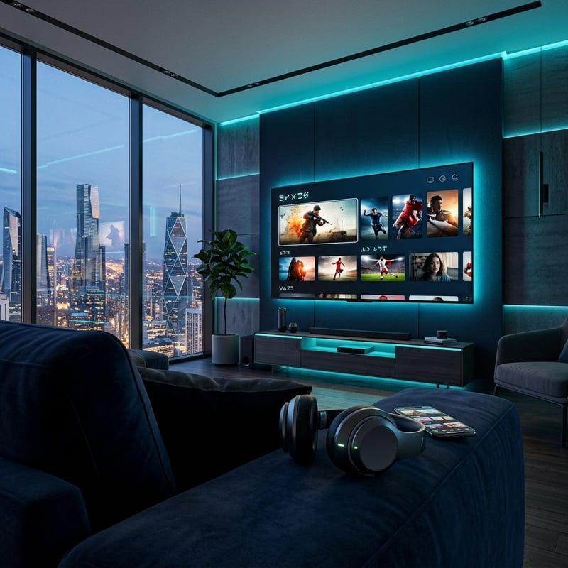 A large flat screen TV is mounted on the wall in a living room.