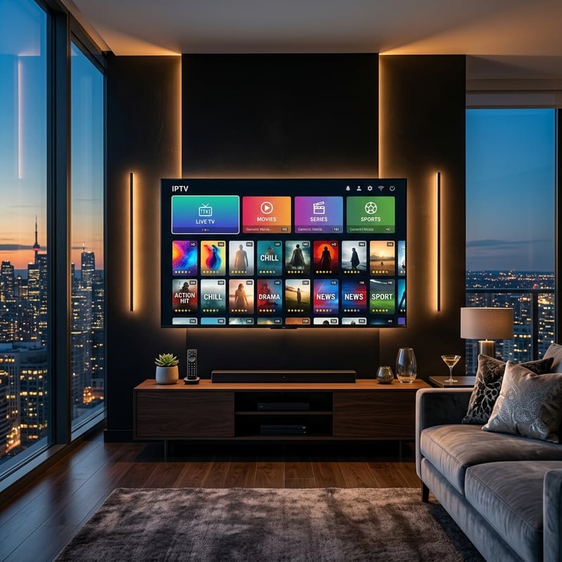 A large flat screen TV with a black frame and a remote control sitting on a wooden stand in a living room.