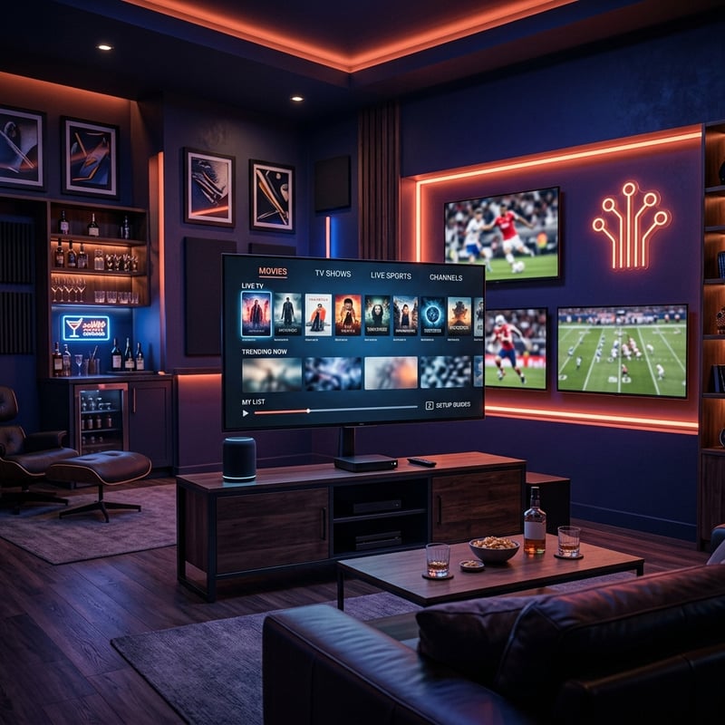 A large flat screen TV with a menu on the screen.