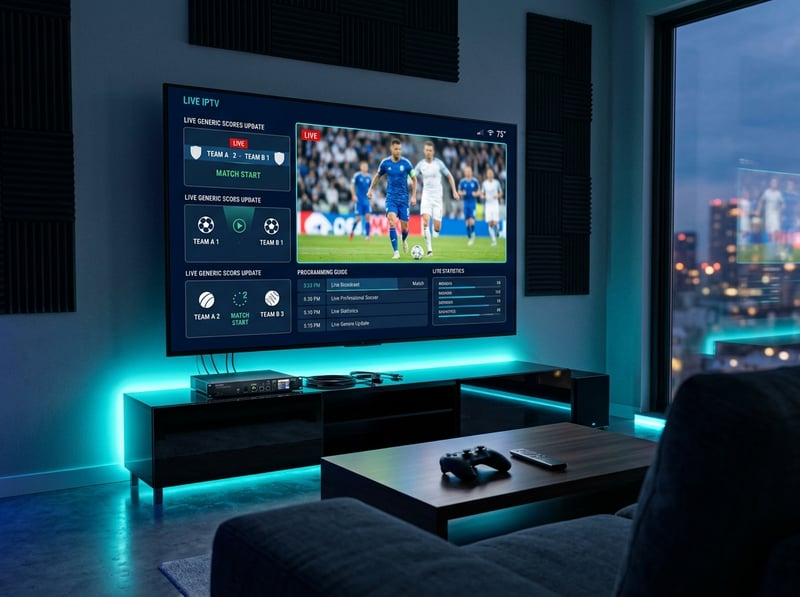 A large flat screen TV displaying a soccer game.
