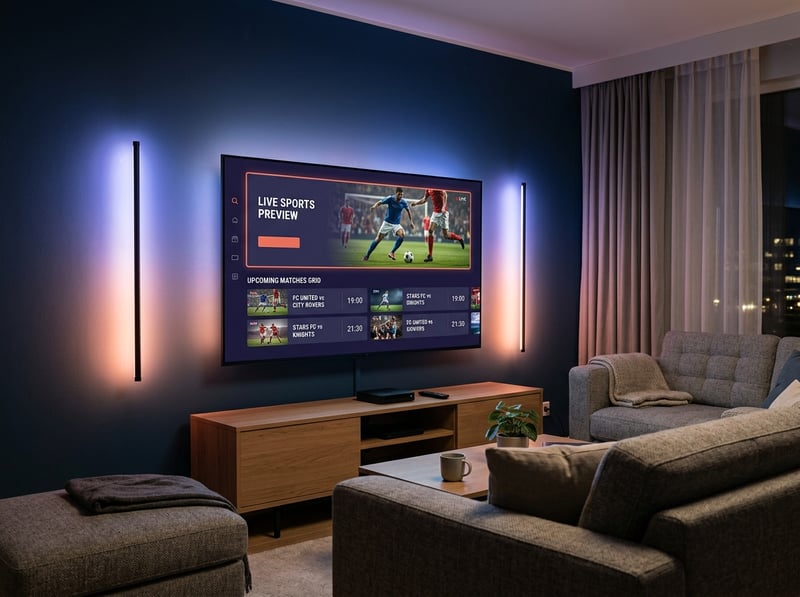 A large flat screen TV displaying a sports channel.