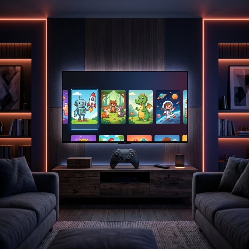 A large flat screen TV with a game controller in front of it.
