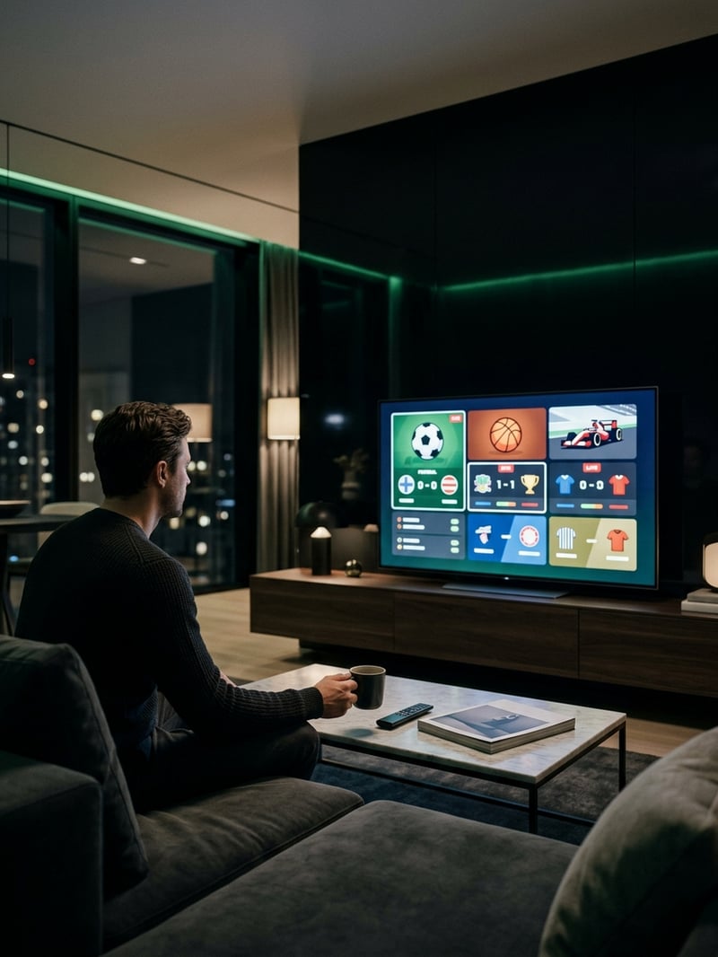 A man sitting on a couch in front of a flat screen TV.