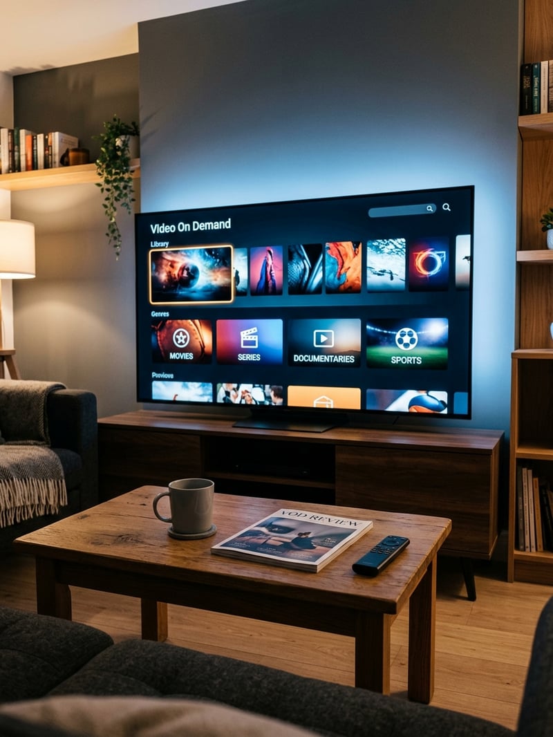 A large flat screen TV with the word 