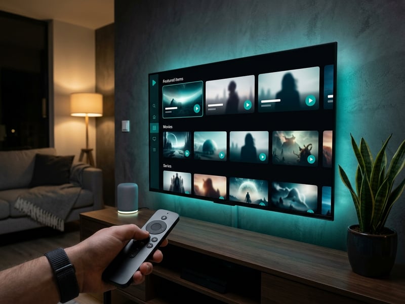 A person holding a remote control in front of a large flat screen TV.