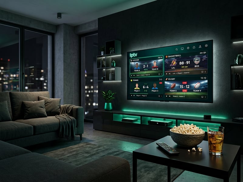 A large flat screen TV with IPTV on the screen.