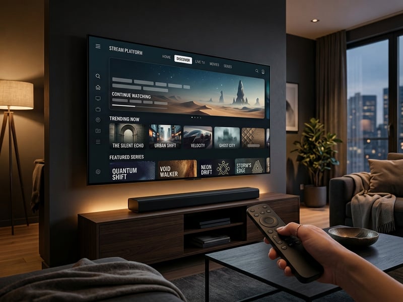 A person holding a remote control in front of a large flat screen TV.
