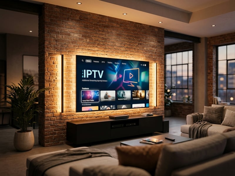 A large flat screen TV with IPTV on the screen.