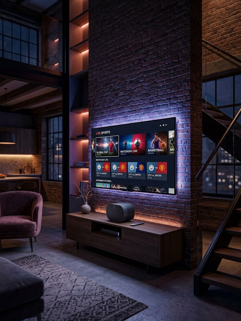 A large flat screen TV with a sports channel playing.